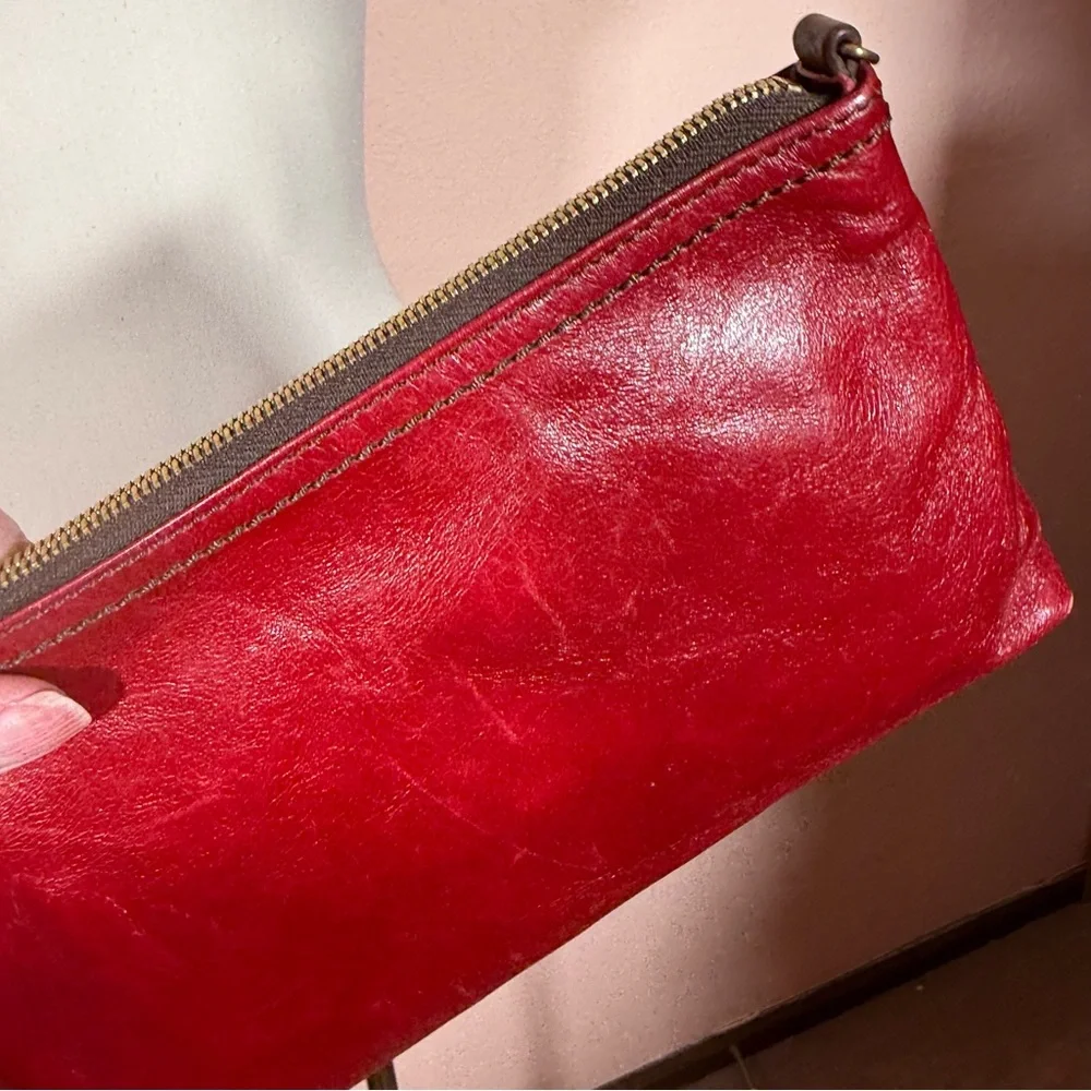 HOBO red leather zip top minimalist clutch southwestern - Picture 8 of 16
